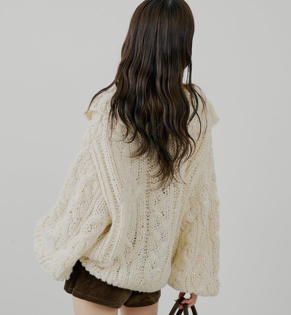  「スパンコールケーブルルーズカーディガン」|カーディガン|