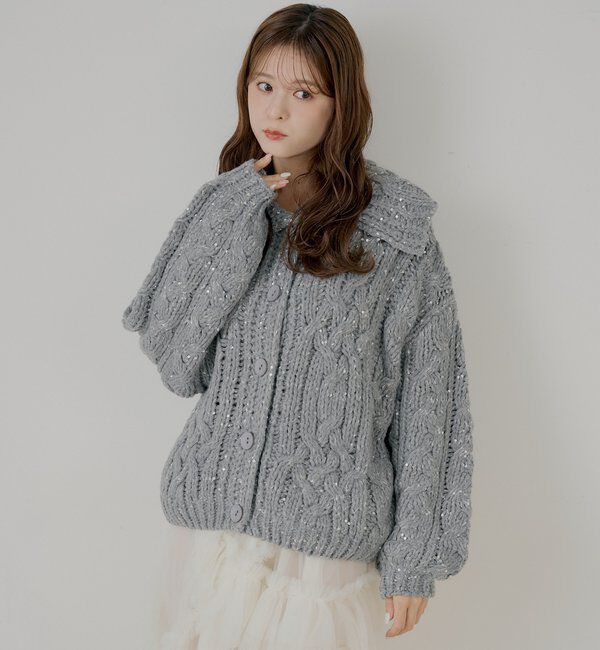  「スパンコールケーブルルーズカーディガン」|カーディガン|