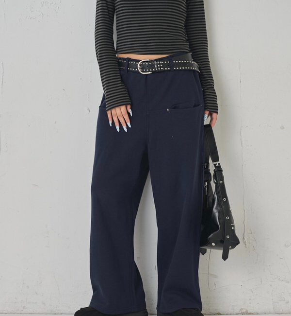  「【低身長・高身長対応】SLASH POCKET SWEAT EASY PANTS」|チノ|