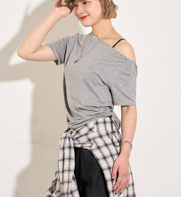 「ワンオフショルスタッズドロストTEE」|Tシャツ・カットソー|
