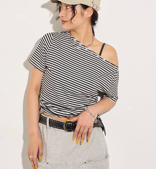  「ワンオフショルスタッズドロストTEE」|Tシャツ・カットソー|