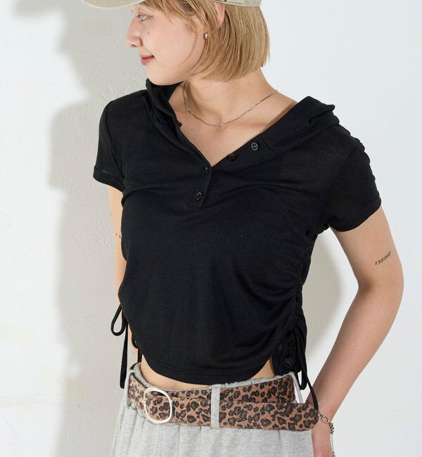  「【新色レース】シアー/レース  ヘンリー半袖パーカー」|Tシャツ・カットソー|