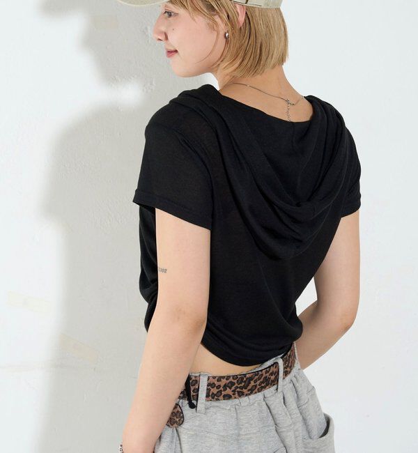  「【新色レース】シアー/レース  ヘンリー半袖パーカー」|Tシャツ・カットソー|