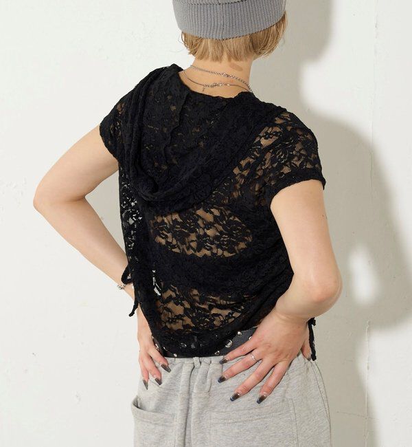  「【新色レース】シアー/レース  ヘンリー半袖パーカー」|Tシャツ・カットソー|