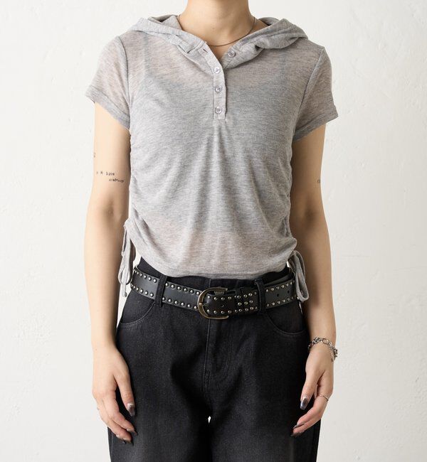  「【新色レース】シアー/レース  ヘンリー半袖パーカー」|Tシャツ・カットソー|