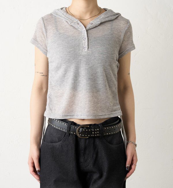  「【新色レース】シアー/レース  ヘンリー半袖パーカー」|Tシャツ・カットソー|