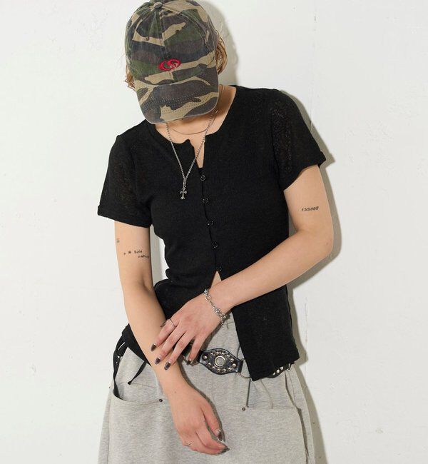  「シアーナロー半袖カーディガン」|Tシャツ・カットソー|