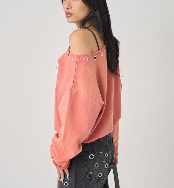  「EYELET OFF-SHOULDER LOGO SWEAT」|Tシャツ・カットソー|