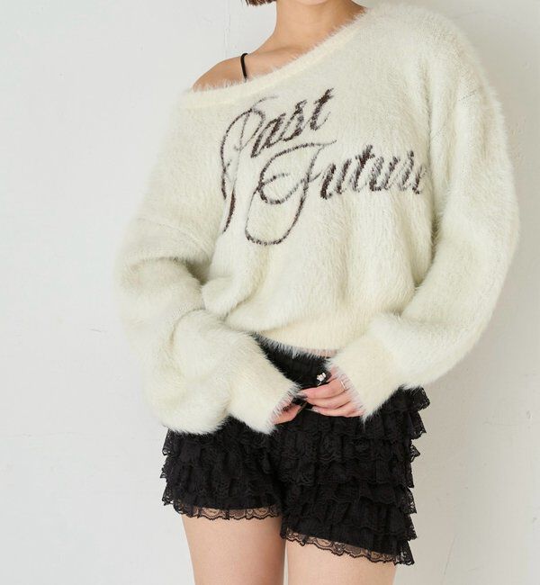  「SHAGGY LOGO OFF-SHOULDER KNIT」|ニット・セーター|ホワイト