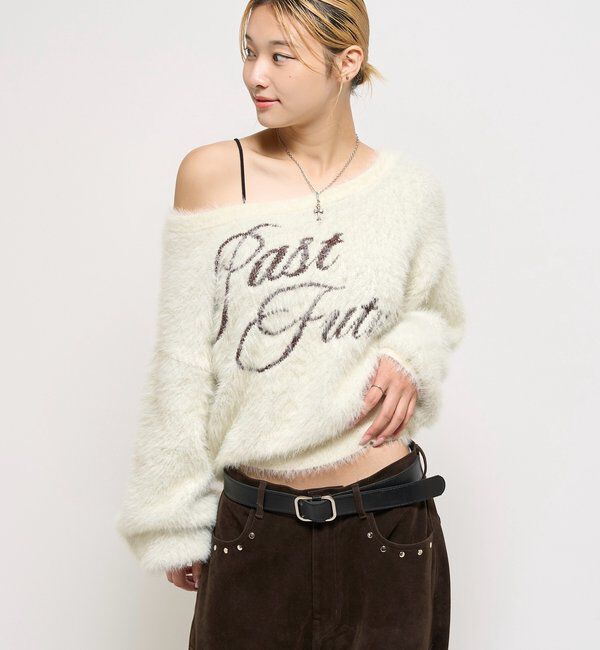  「SHAGGY LOGO OFF-SHOULDER KNIT」|ニット・セーター|