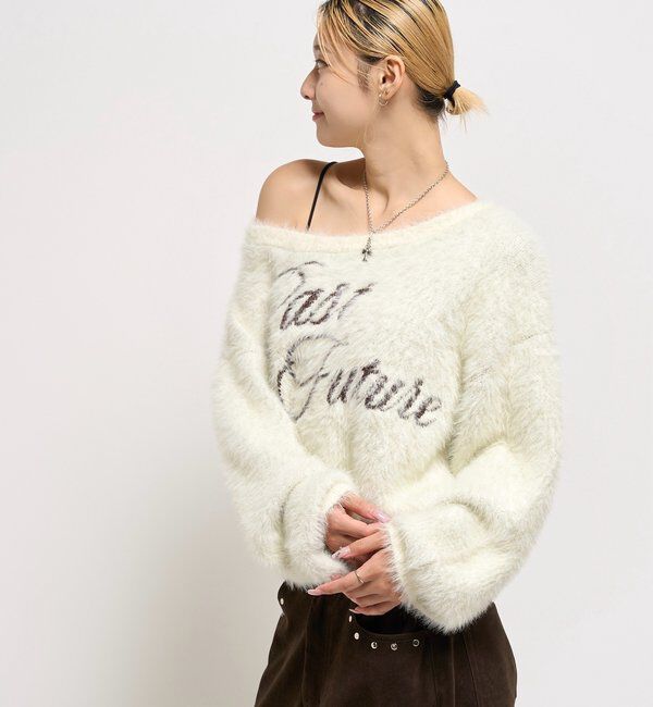  「SHAGGY LOGO OFF-SHOULDER KNIT」|ニット・セーター|