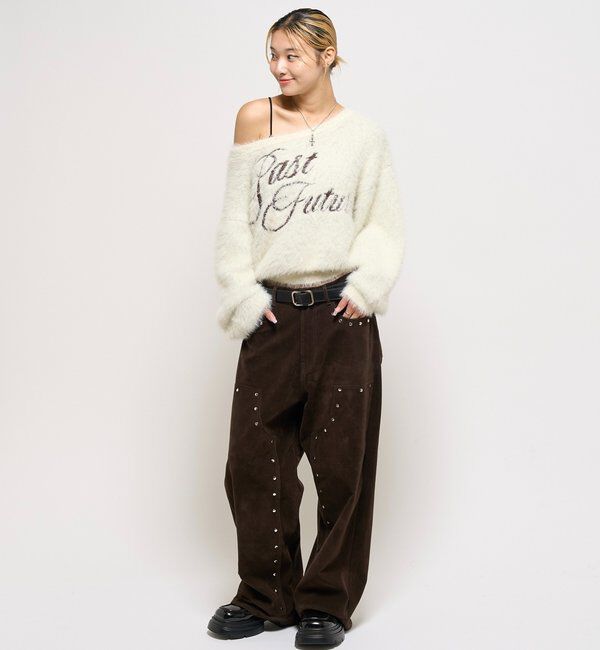  「SHAGGY LOGO OFF-SHOULDER KNIT」|ニット・セーター|