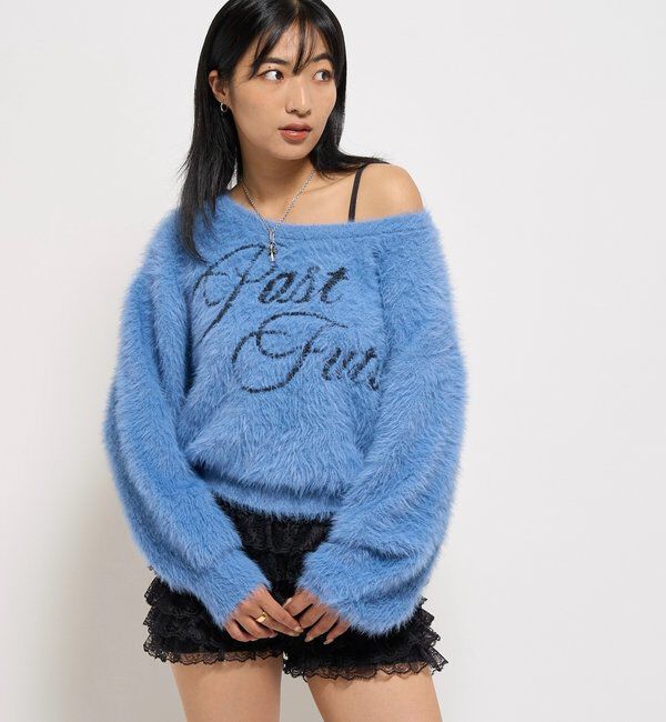  「SHAGGY LOGO OFF-SHOULDER KNIT」|ニット・セーター|