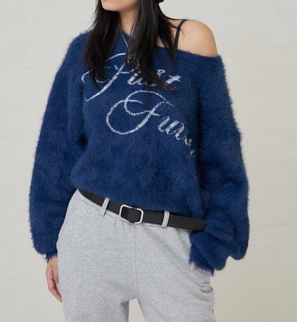  「SHAGGY LOGO OFF-SHOULDER KNIT」|ニット・セーター|ネイビー