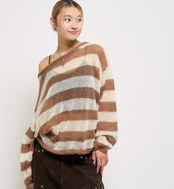  「WIDE BORDER MESH KNIT」|ニット・セーター|
