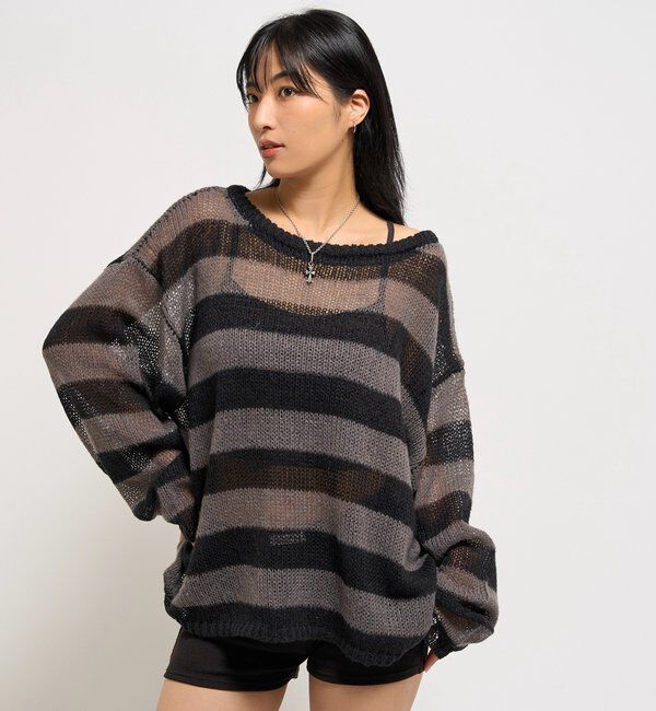  「WIDE BORDER MESH KNIT」|ニット・セーター|
