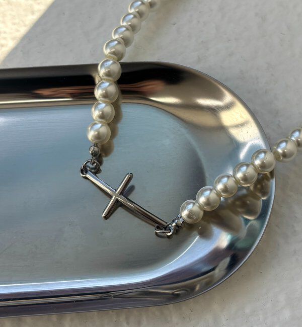  「CROSS PEARL CHOKER NECKLACE」|ネックレス|