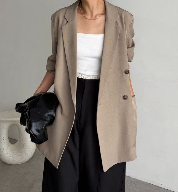  「【全骨格細見え◎】Wテーラージャケット」|テーラードジャケット|グレージュ