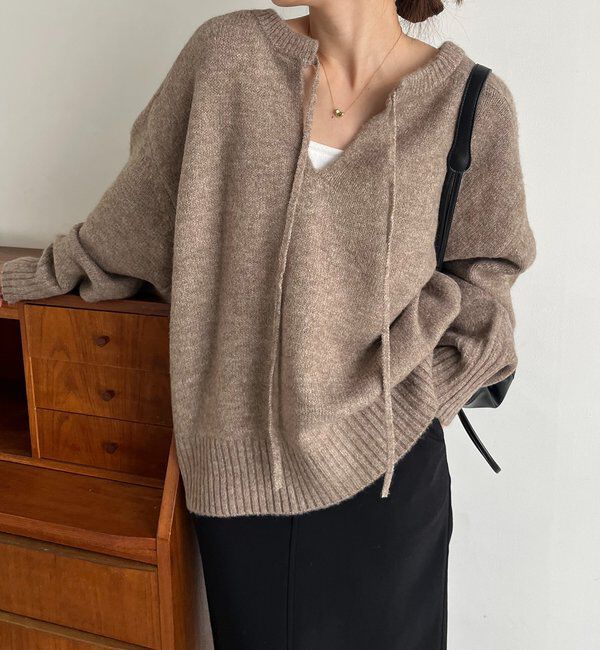  「【前後2WAY】もちふわ2WAYスキッパーニット」|ニット・セーター|モカ