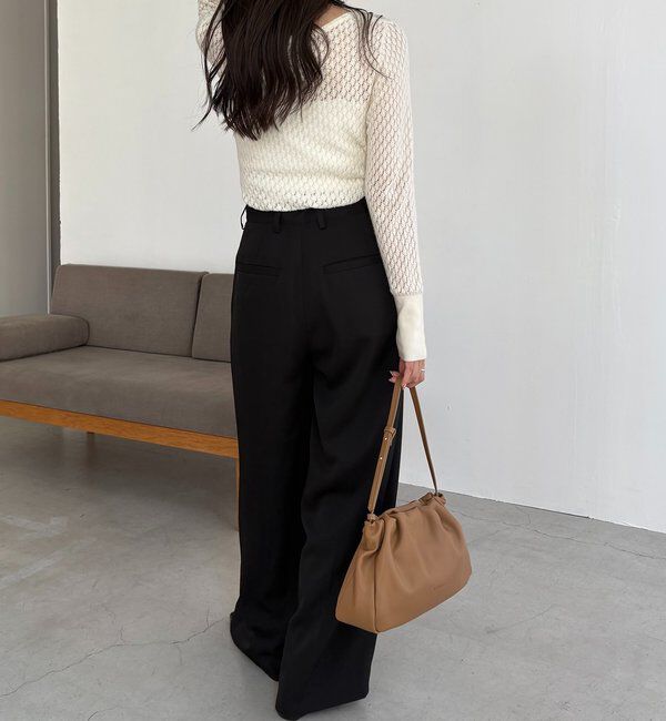  「【選べる4サイズ展開/全骨格細見え】すっきりスラックスワイドパンツ」|チノ|