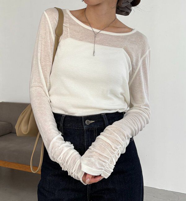  「【前後2WAY】テンセルウール袖ギャザーロンT」|Tシャツ・カットソー|