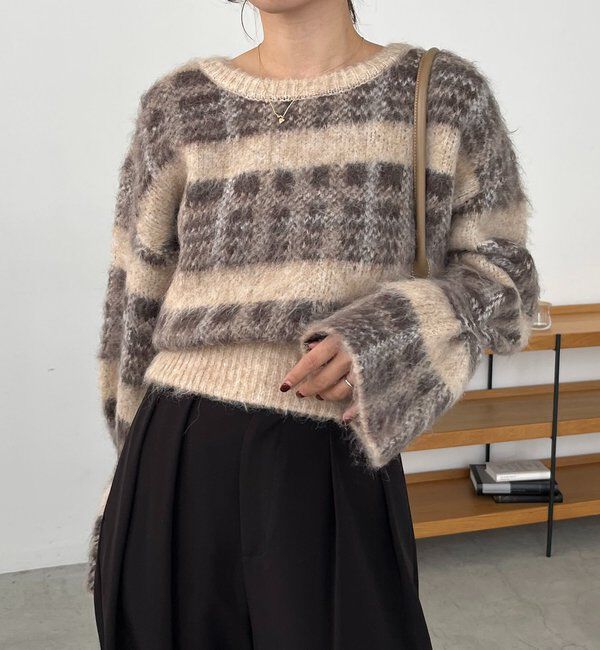  「チェックシャギープルオーバー」|ニット・セーター|
