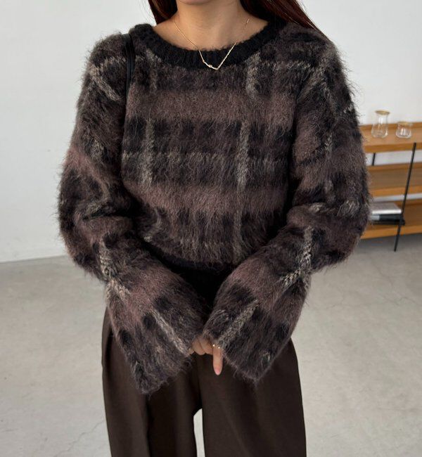  「チェックシャギープルオーバー」|ニット・セーター|