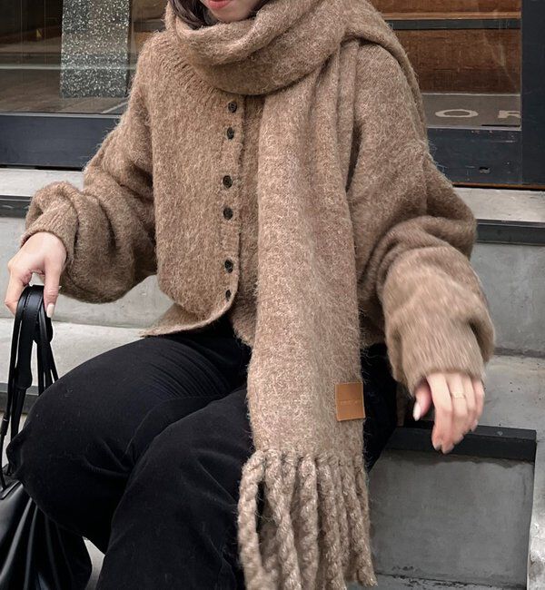  「【前後2WAY】モヘア起毛パフカーディガン」|カーディガン|モカ