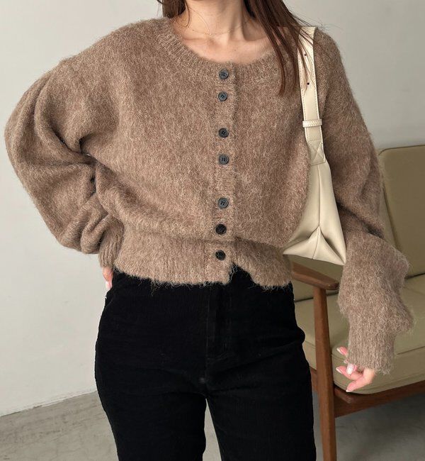  「【前後2WAY】モヘア起毛パフカーディガン」|カーディガン|