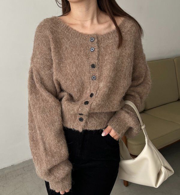  「【前後2WAY】モヘア起毛パフカーディガン」|カーディガン|