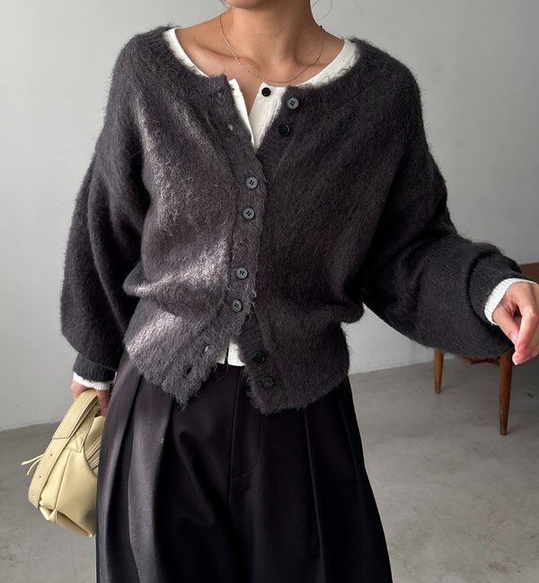  「【前後2WAY】モヘア起毛パフカーディガン」|カーディガン|