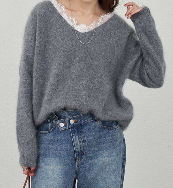  「レースＶネックウールニット」|ニット・セーター|
