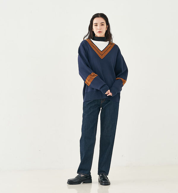 collex「配色ラインVネックニットプルオーバー」|ニット・セーター|