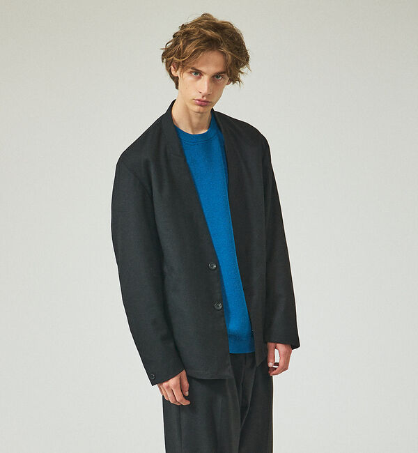 ABAHOUSE「【セットアップ対応】ウーリーカルゼ ノーカラージャケット」|ノーカラージャケット|ブラック