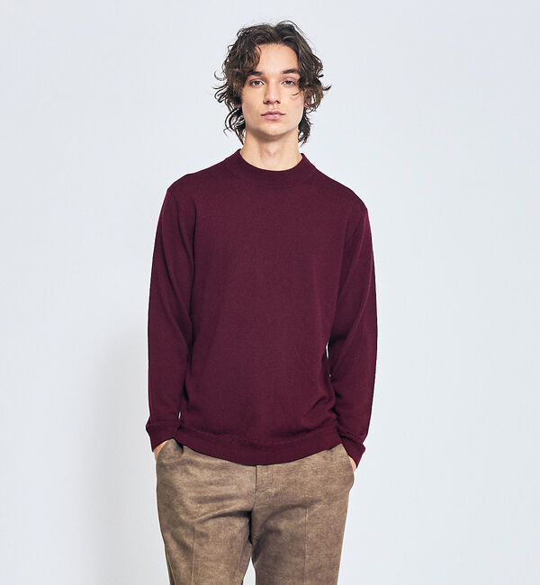ABAHOUSE「Pure Merino ハイゲージモックネック ニット プルオーバー」|ニット・セーター|ボルドー