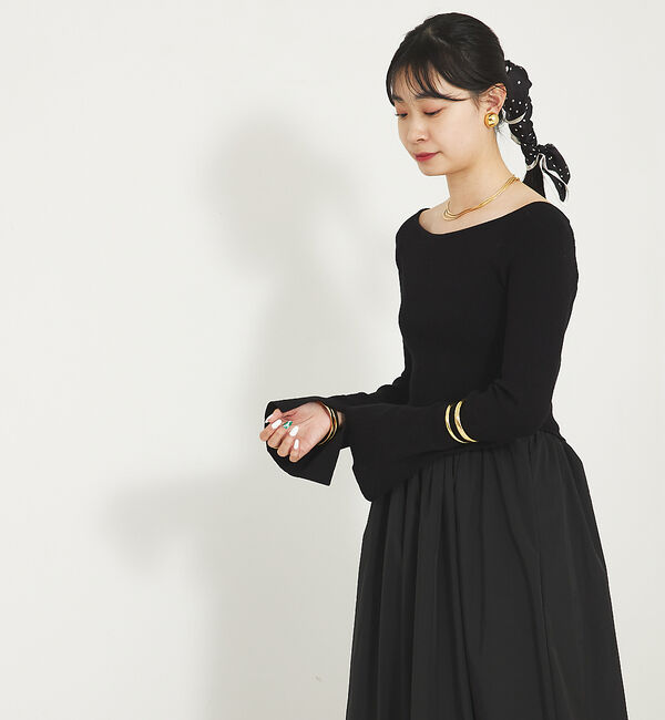 Rouge vif「スリーブフレアニット&times;布帛コンビワンピース」|ワンピース|