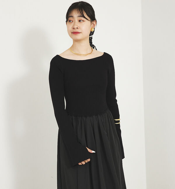 Rouge vif「スリーブフレアニット&times;布帛コンビワンピース」|ワンピース|