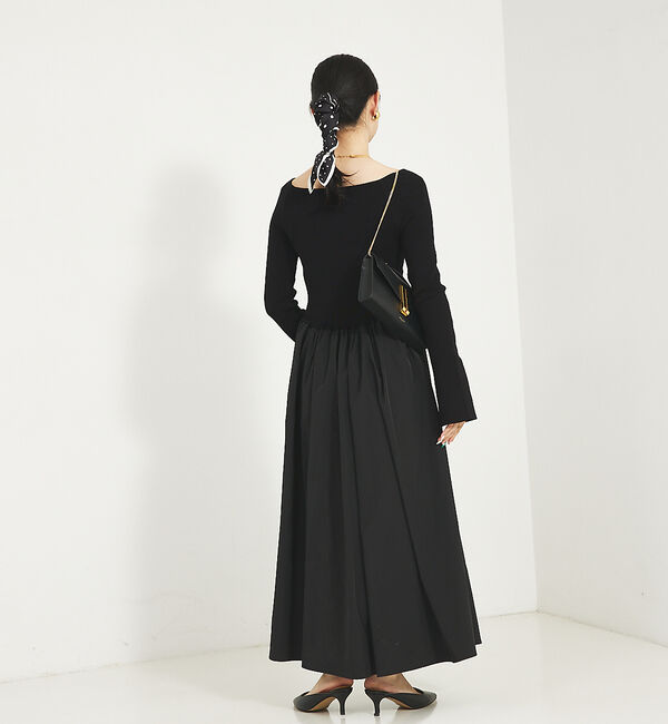 Rouge vif「スリーブフレアニット&times;布帛コンビワンピース」|ワンピース|