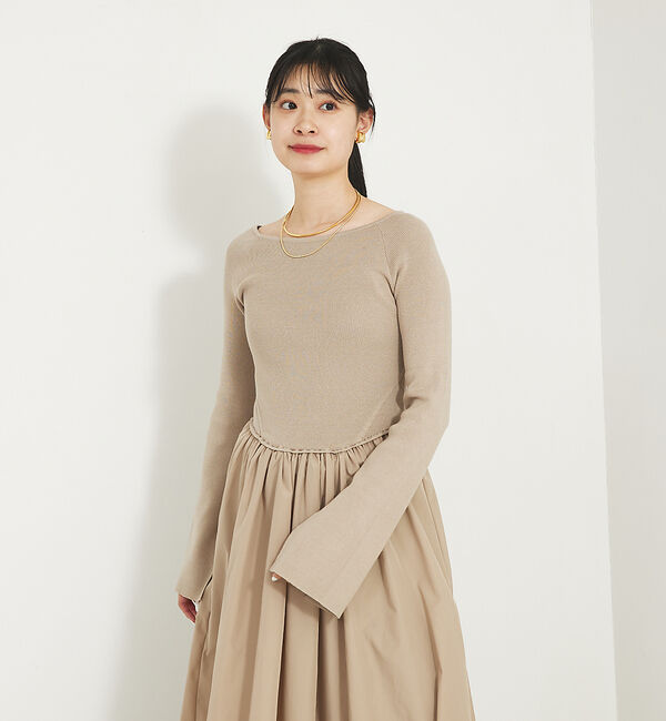 Rouge vif「スリーブフレアニット&times;布帛コンビワンピース」|ワンピース|