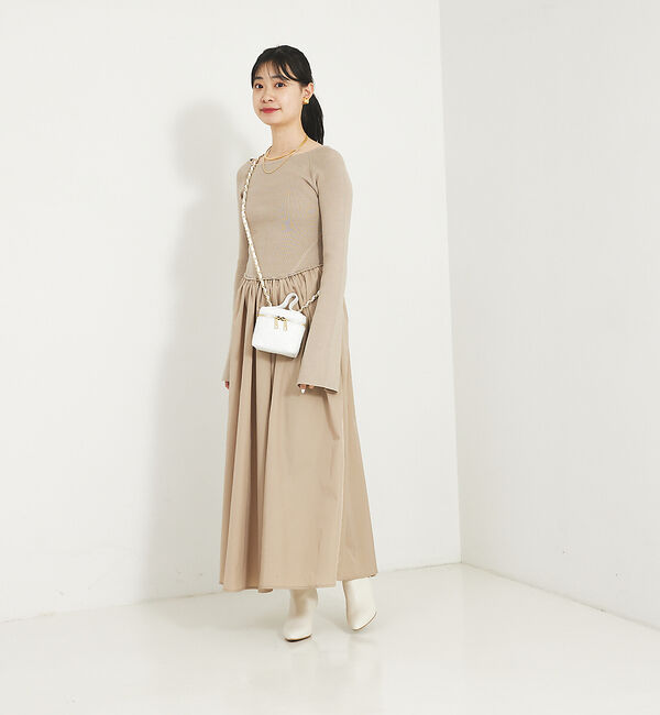 Rouge vif「スリーブフレアニット&times;布帛コンビワンピース」|ワンピース|