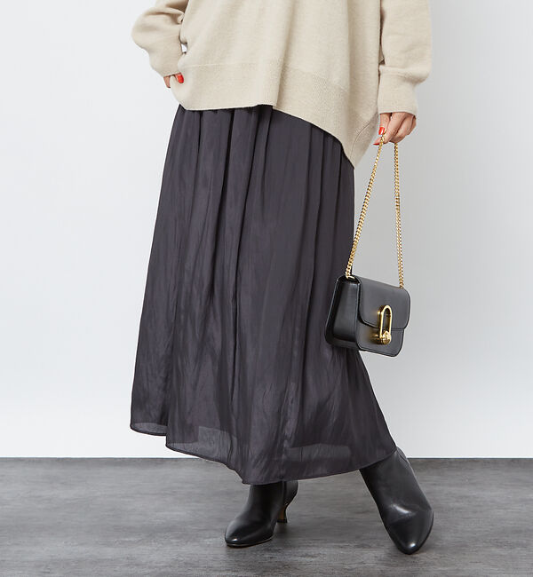 Rouge vif「グロスデシンゴムギャザースカート」|スカート|ブラック