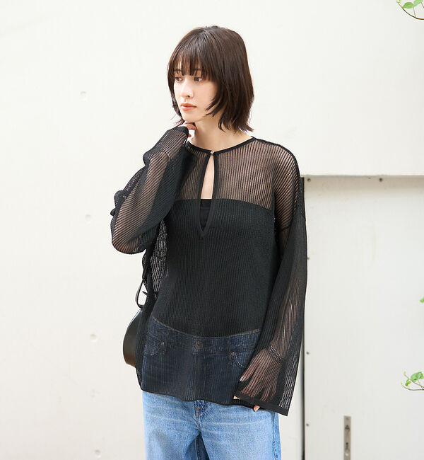 Rouge vif「スキッパー風透かしメッシュニット」|ニット・セーター|