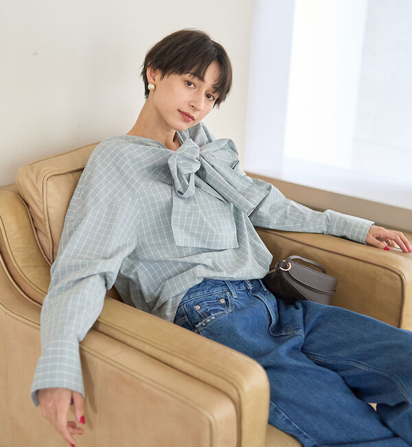 Rouge vif「コットンチェックリボンブラウス」|シャツ・ブラウス|