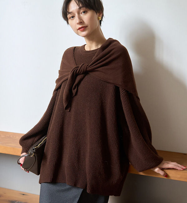 Rouge vif「【ストールセット】ポケット付片畦ニットプルオーバー」|ニット・セーター|ブラウン