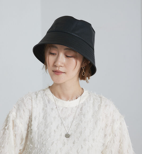 abahouse mavie「フェイクレザーバケットハット」|その他|ブラック