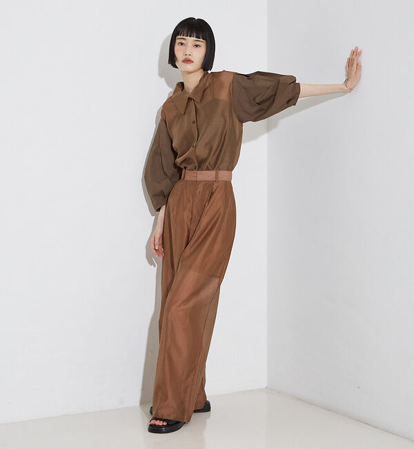 NOMINE「【セットアップ着用可】シアー コンビ5分袖 襟付きシャツ」|シャツ・ブラウス|