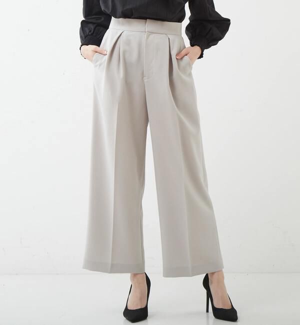 TIARA「センタープレスワイドパンツ」|その他|グレージュ