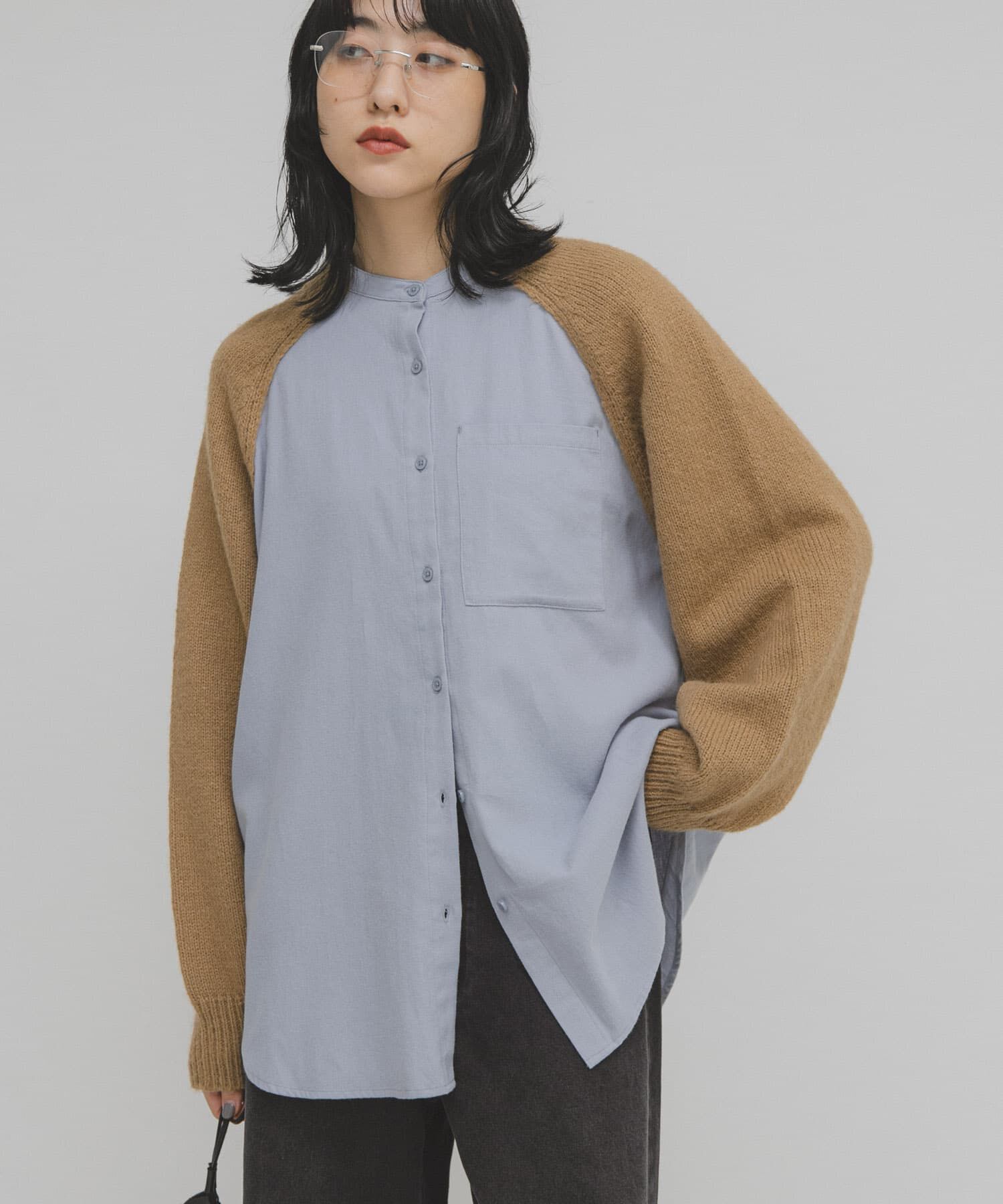  「ニットスリーブデザインシャツ」|シャツ・ブラウス|