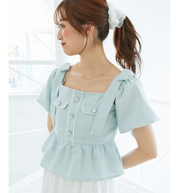  「肩リボンツイードペプラムブラウス」|シャツ・ブラウス|