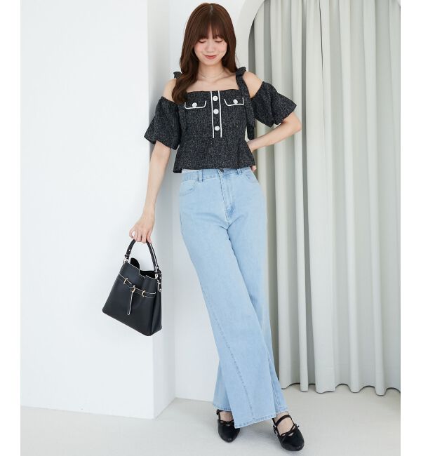  「肩リボンツイードペプラムブラウス」|シャツ・ブラウス|